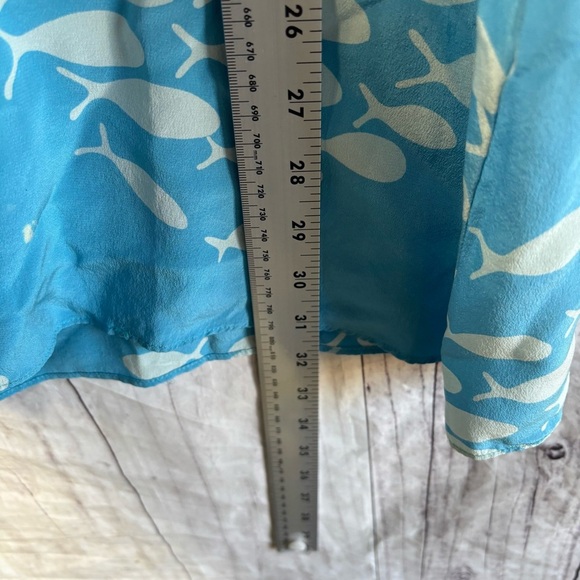 Bianca Coletti 100% Silk Preppy Blue Fish Pattern Beach Women's Dress M - Picture 6 of 6